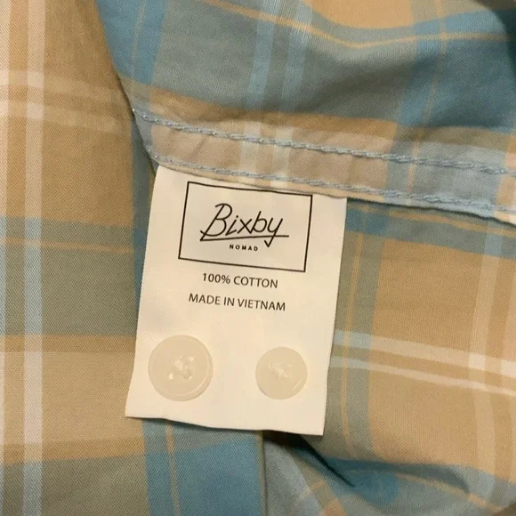 Men's Plaid Long Sleeve Dress Shirt - Light Blue and Tan - Picture 5 of 5